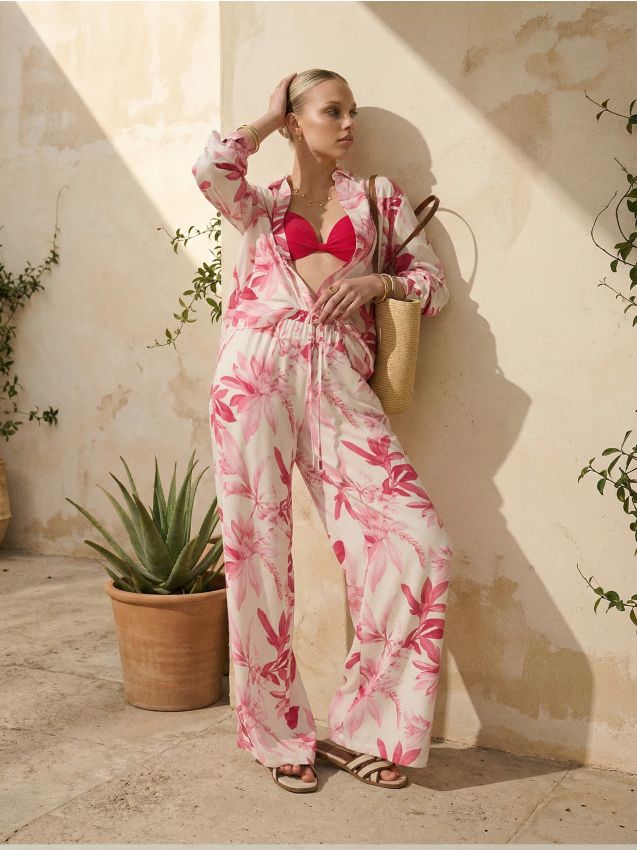 Sinsay - Wiskozowe spodnie wide leg ze wzorem kwiatowym - wielobarwny