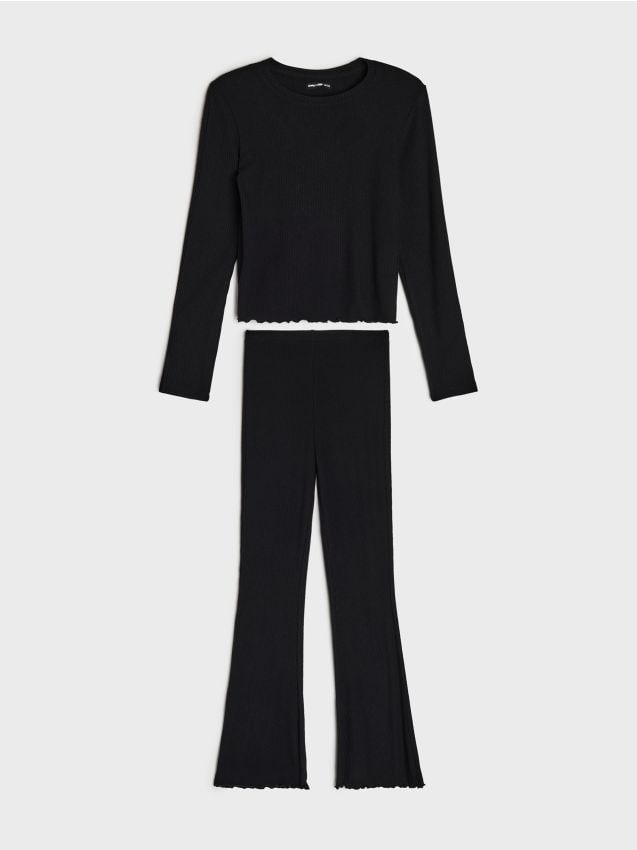 Sinsay - Set reiat: tricou și colanți cu vâscoză - negru