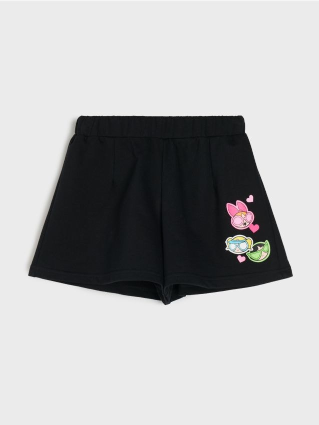 Sinsay - Pantaloni scurți din bumbac, cu imprimeu The Powerpuff Girls - gri-închis
