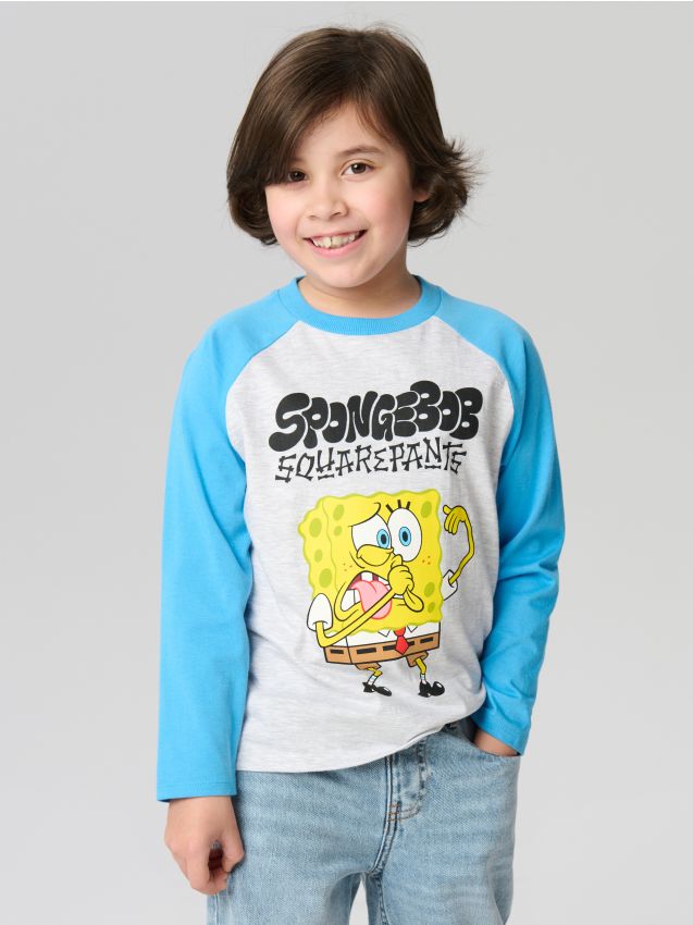 Sinsay - Tricou cu mânecă lungă SpongeBob SquarePants - gri deschis