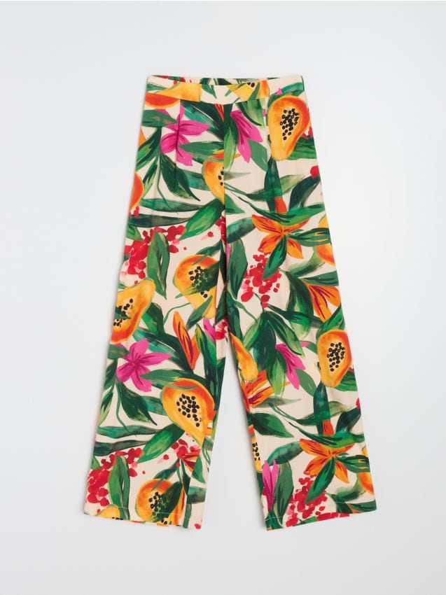 Sinsay - Viskózové široké kalhoty s květinovým potiskem - multicolor