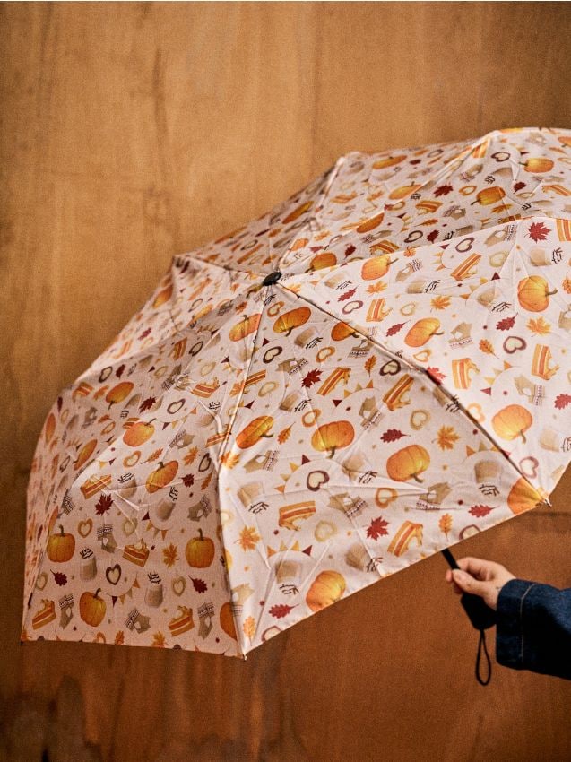 Sinsay - Umbrelă cu motiv de toamnă - oranj-mandarină