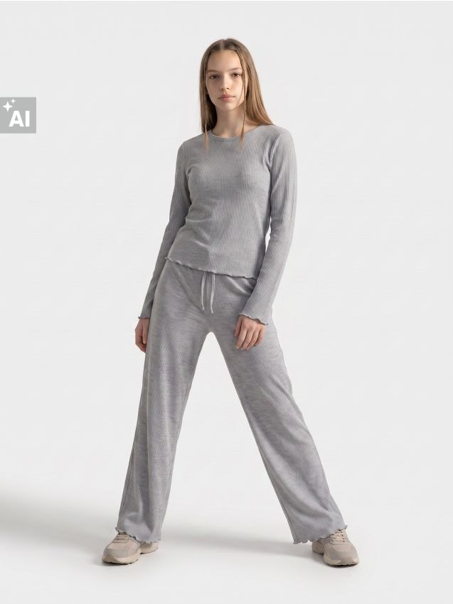 Sinsay - Set reiat: tricou și pantaloni cu viscoză - gri-închis