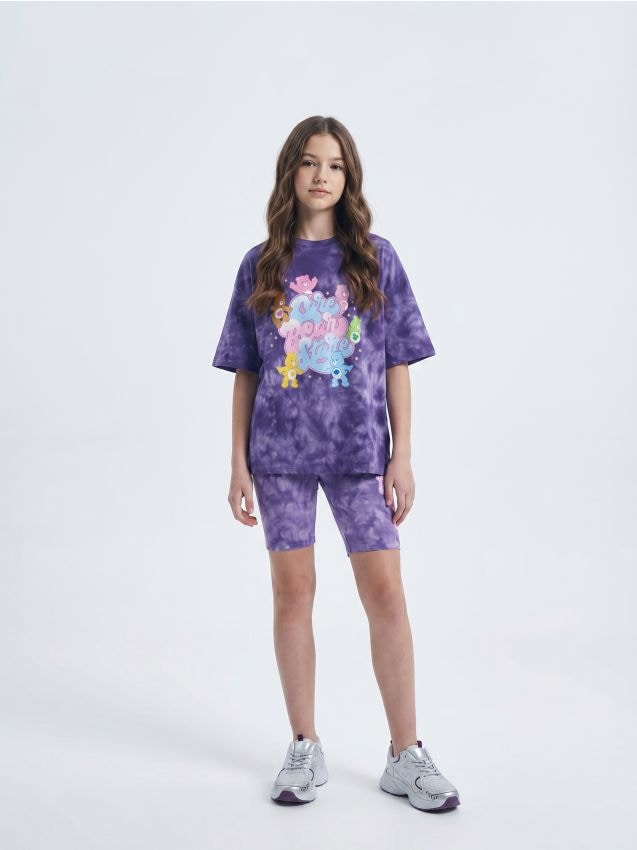 Sinsay - Colanți scurți cu efect tie dye Care Bears - mov