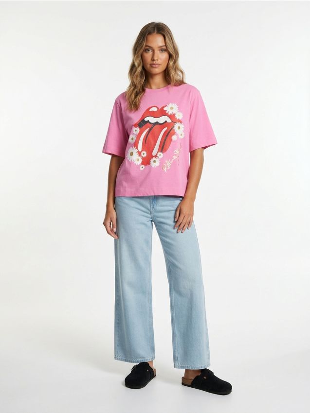 Sinsay - Tricou din bumbac cu imprimeu The Rolling Stones - roz-begonie