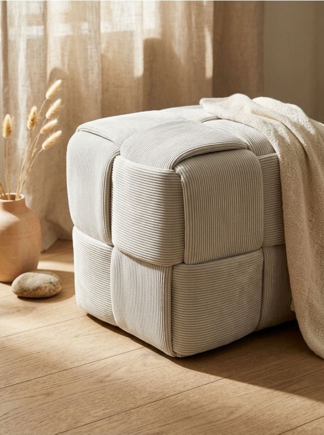 Sinsay - Puf cub cu cusături decorative - crem