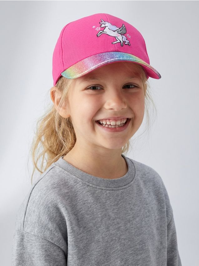 Sinsay - Șapcă din bumbac cu motiv de unicorn - roz-trandafiriu