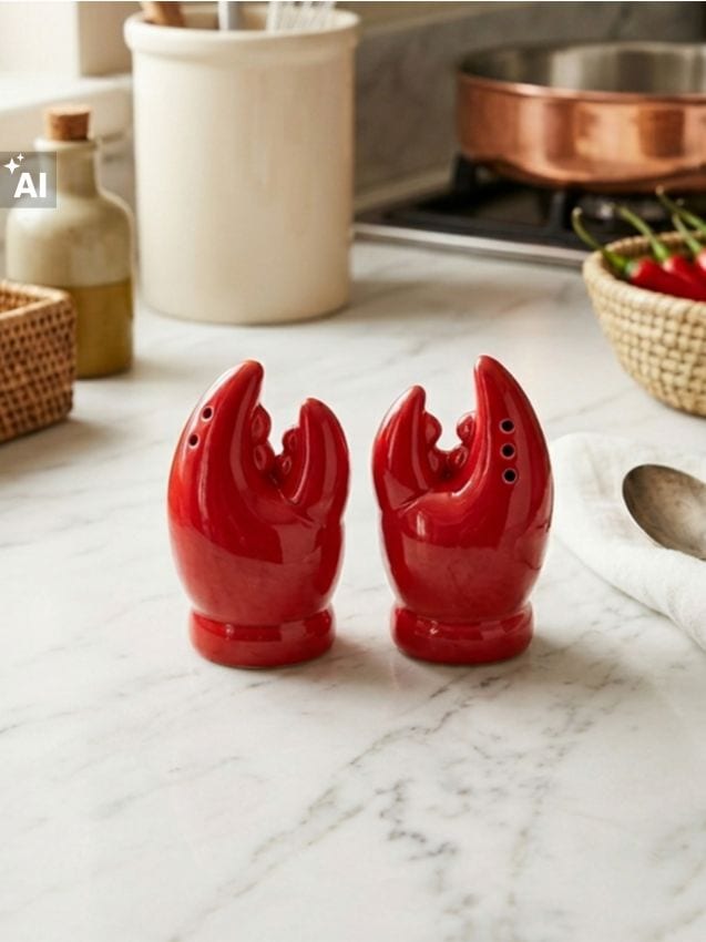 Sinsay - Solniță și piperniță ceramică în formă de clești de homar - roșu