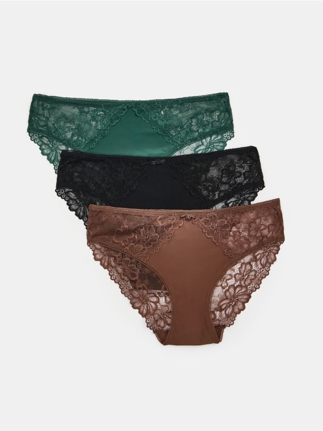 Sinsay - Chiloți din bumbac cu dantelă 3 pack - multicolor