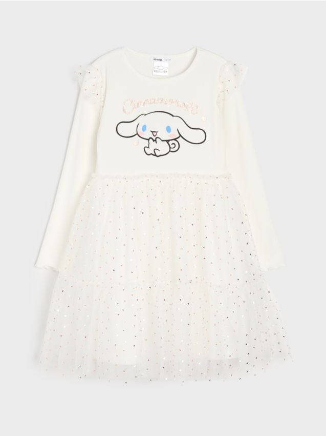 Sinsay - Rochie cu fustă din tul și volan Cinnamoroll - crem