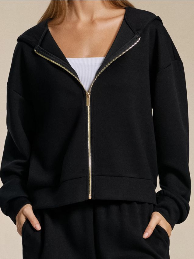 Sinsay - Rozpinana bluza z kapturem soft touch - czarny