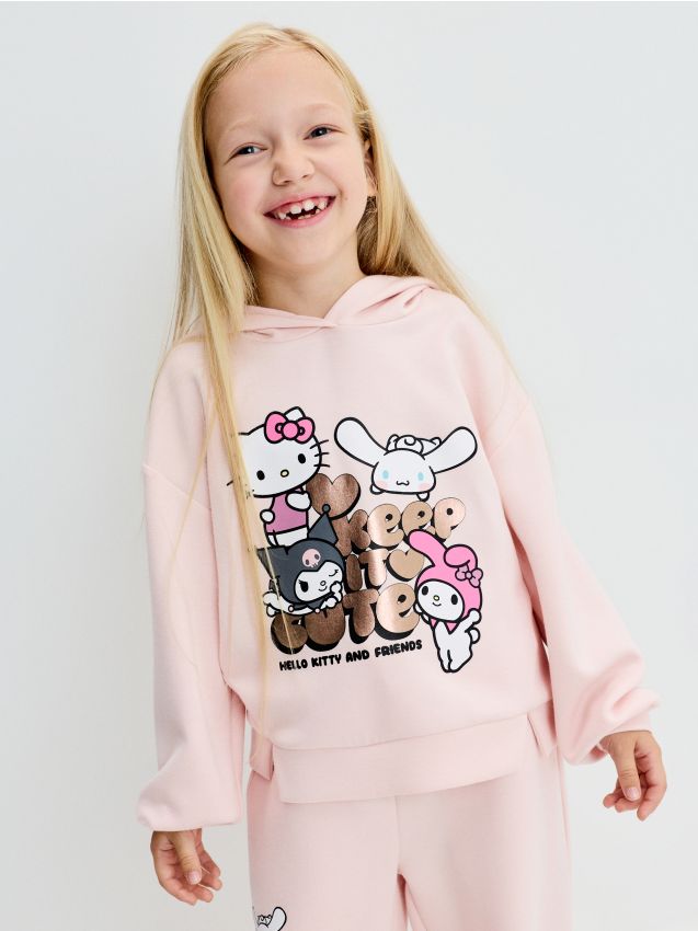 Sinsay - Hanorac din bumbac Hello Kitty and Friends - roz
