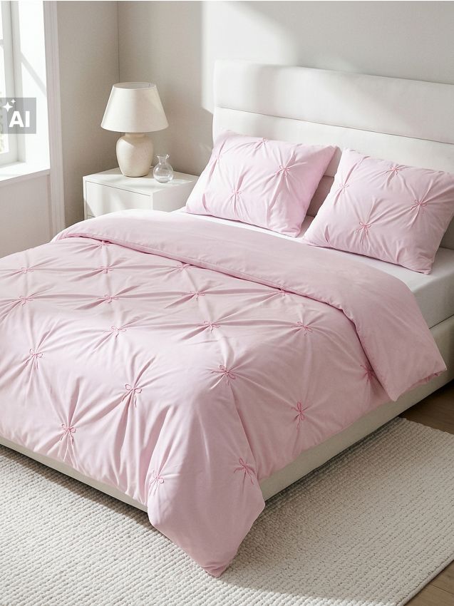 Sinsay - Set de lenjerie de pat cu motiv de funde - roz-pastel