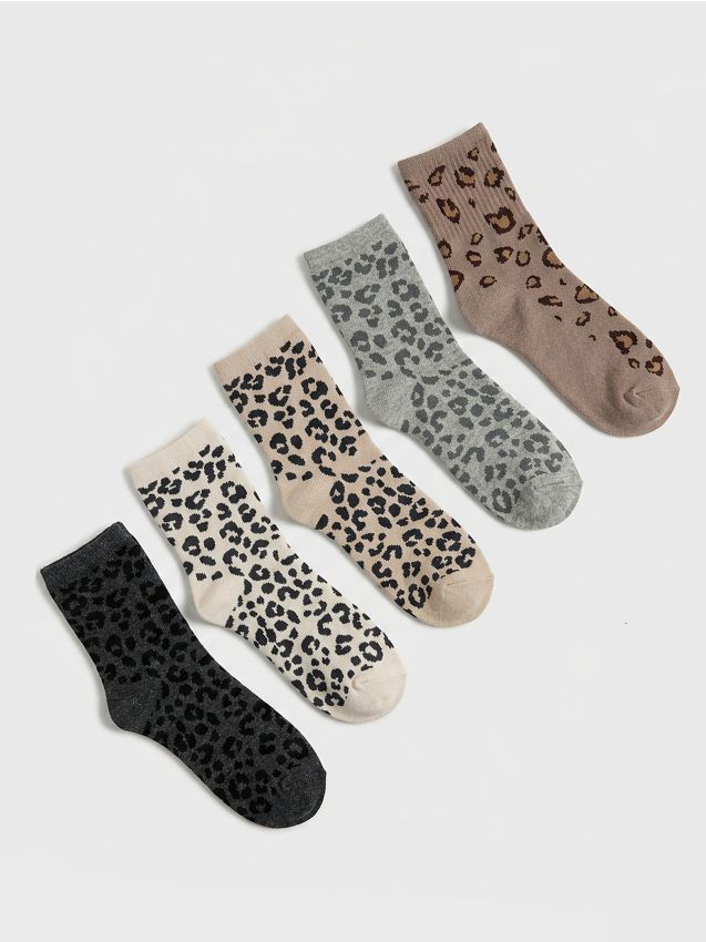 Sinsay - Șosete cu bumbac și imprimeu leopard set de 5 - multicolor