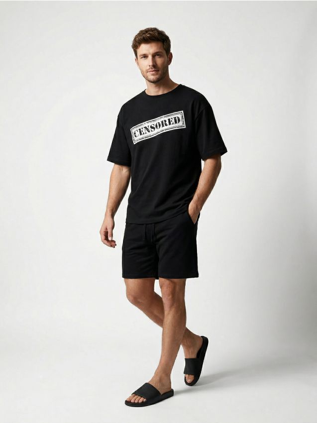 Sinsay - Dwuczęściowa piżama z dzianiny french terry - czarny