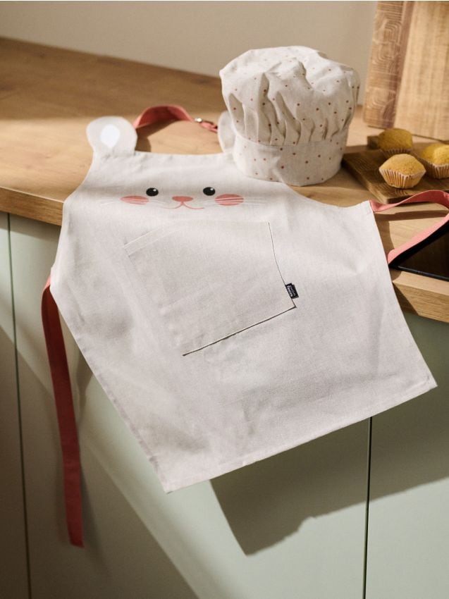 Sinsay - Șorț cu motiv de iepure și bonetă de bucătar - gri deschis