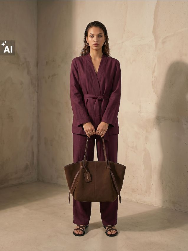 Sinsay - Pantaloni wide leg cu vâscoză și amestec de in - violet-închis