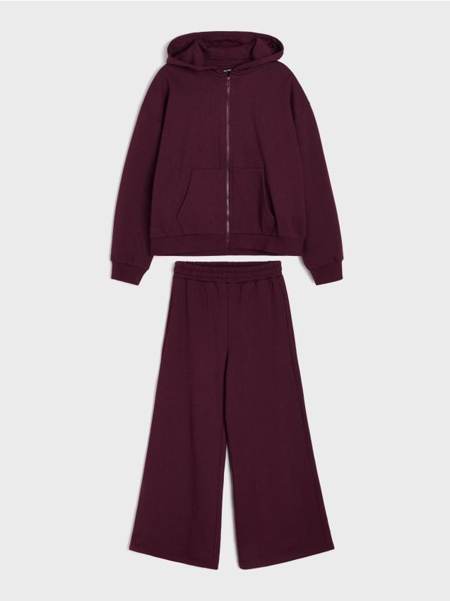 Sinsay - Set: bluză și pantaloni din tricot fleece - bordo