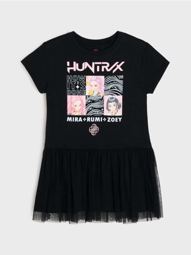 Sinsay - Rochie din bumbac cu fustă din tul K-Pop Demon Hunters - negru