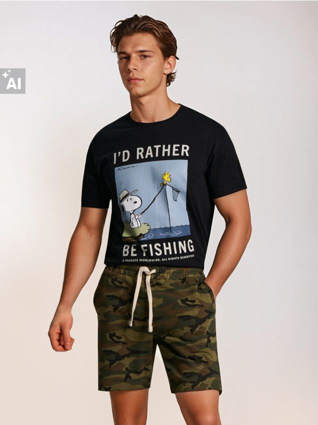 Sinsay - Pantaloni scurți cu model camuflaj - kaki