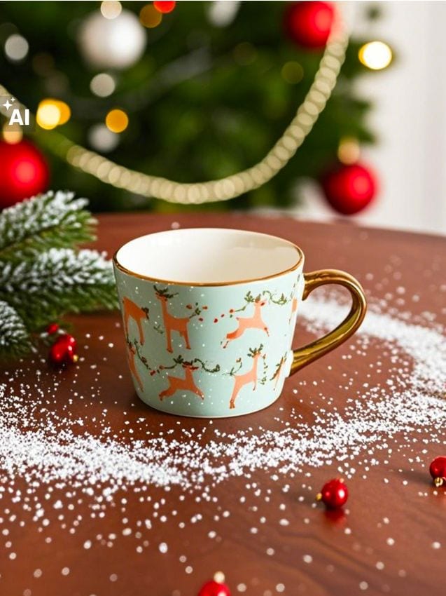 Sinsay - Cană ceramică de Crăciun cu detalii aurii - maro