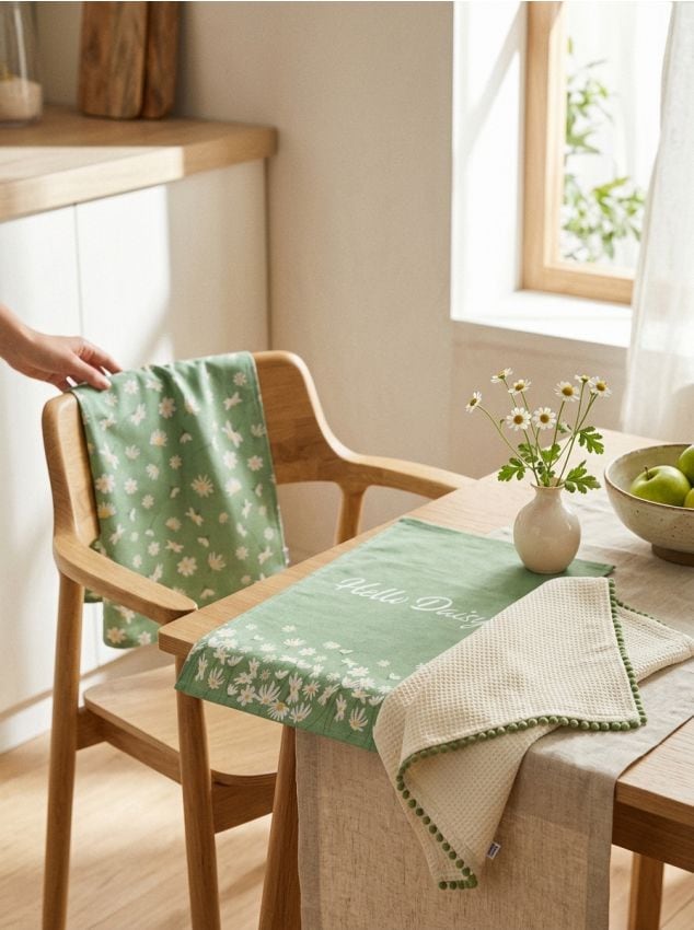 Sinsay - Prosoape de bucătărie cu motiv de primăvară 3 pack - verde-pal