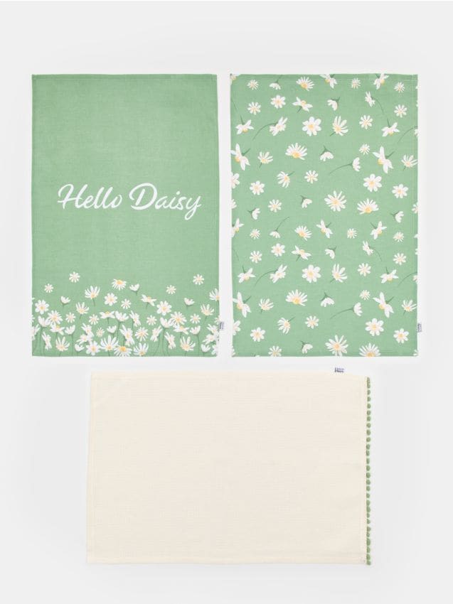 Sinsay - Prosoape de bucătărie cu motiv de primăvară 3 pack - verde-pal