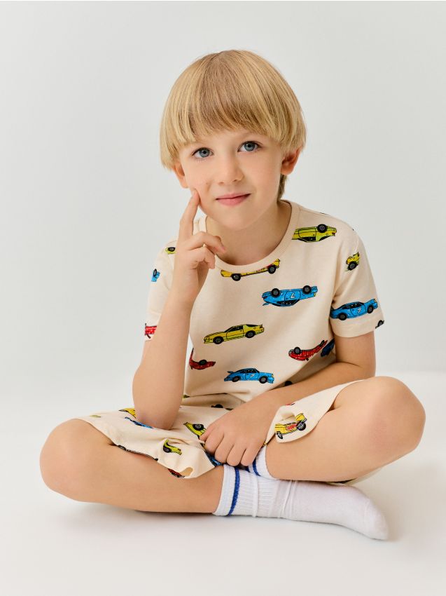 Sinsay - Pijama din bumbac din două piese cu imprimeu cu mașini - altele