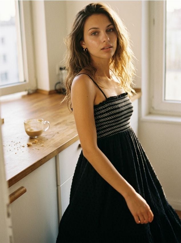 Sinsay - Rochie midi din bumbac cu bretele și fronseuri - negru