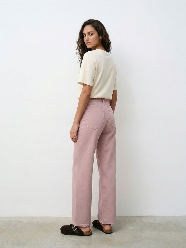 Sinsay - Jeansy wide leg z cyrkoniami - różowy