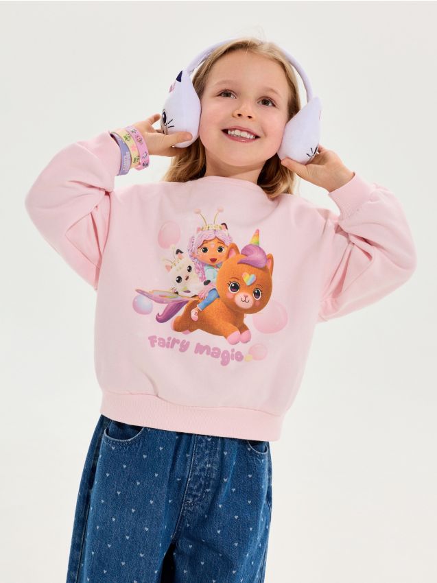 Sinsay - Bluză crewneck cu imprimeu Gabbys Dollhouse - roz-pastel