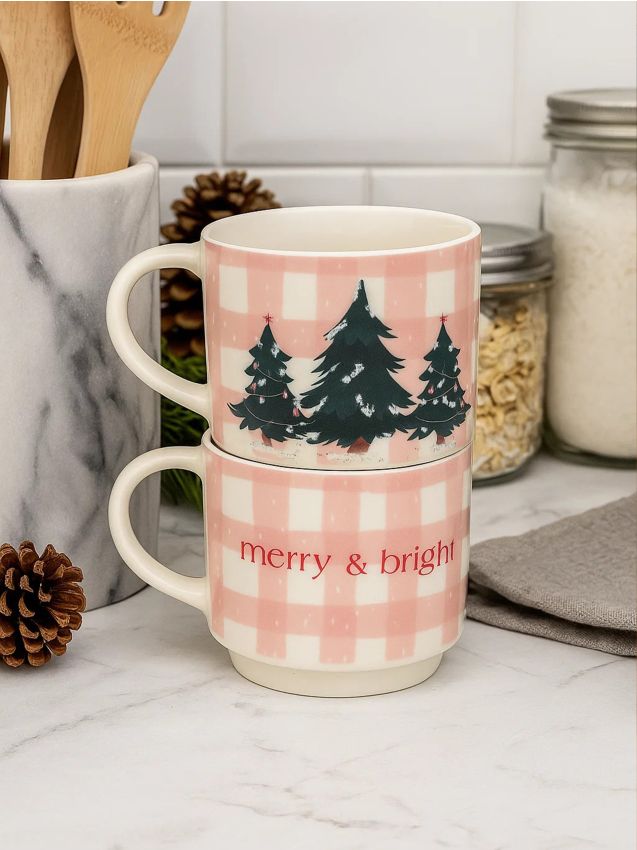 Sinsay - Căni cu motiv de Crăciun – set de 2 - roz-pastel