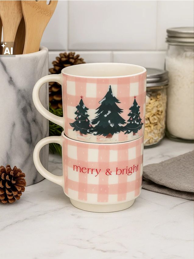 Sinsay - Căni cu motiv de Crăciun – set de 2 - roz-pastel