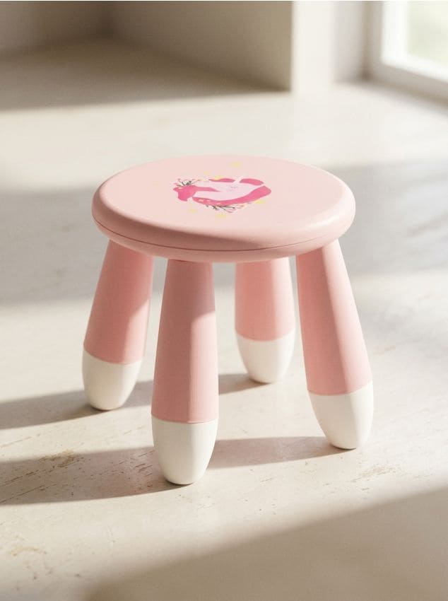 Sinsay - Taburet rotund cu motiv unicorn - roz-pastel