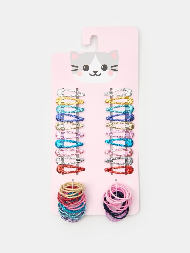 Sinsay - Set de elastice și agrafe de păr cu sclipici 62 pack - multicolor
