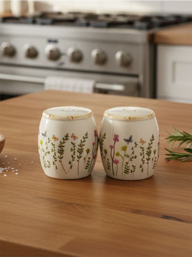Sinsay - Solniță și piperniță ceramică cu model floral - crem