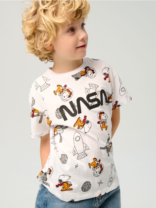 Sinsay - Tricou din bumbac Peanuts NASA - alb