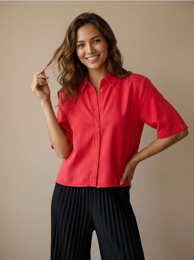 Sinsay - Koszula z krótkim rękawem z lyocellu - czerwony