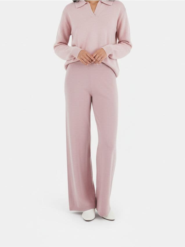 Sinsay - Pantaloni tricotate cu talie elastică - roz-pastel