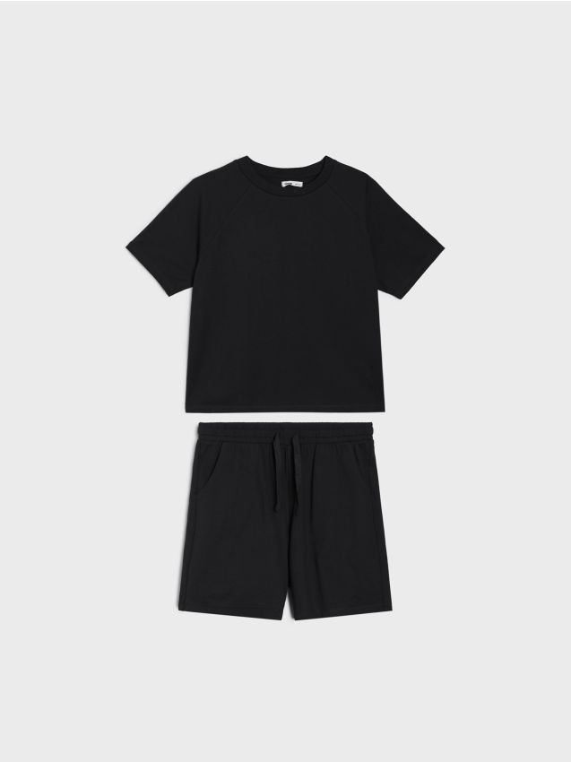 Sinsay - Bawełniany komplet: koszulka i szorty - czarny