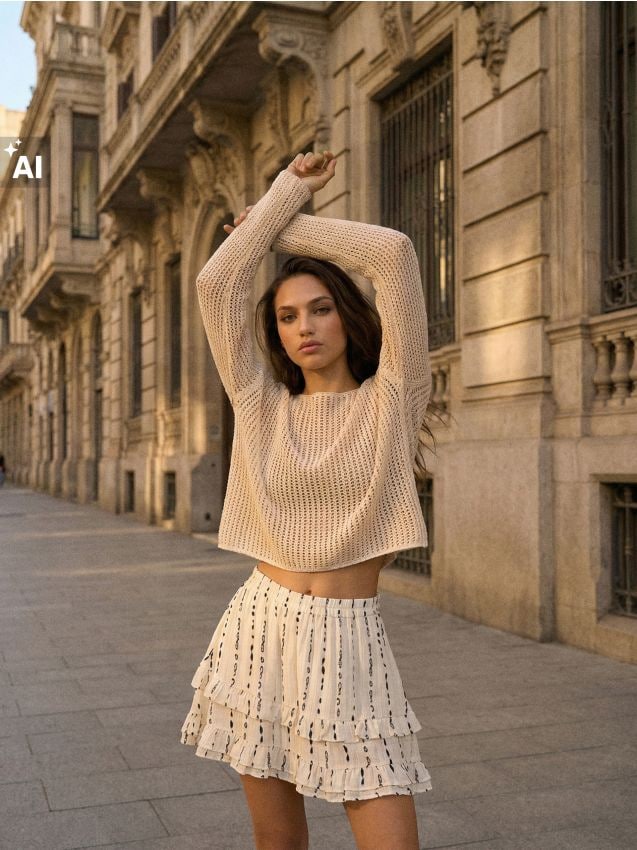 Sinsay - Fustă mini cu model, cu volane, vâscoză și amestec de in - multicolor