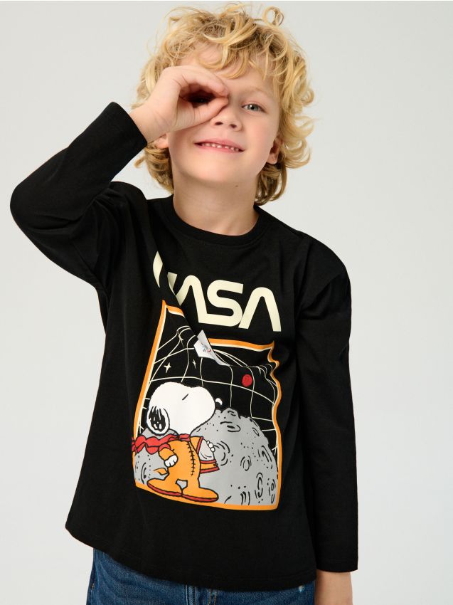 Sinsay - Tricou din bumbac cu imprimeu NASA Peanuts - negru