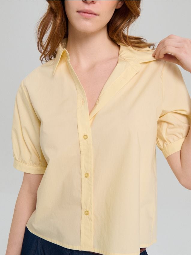 Sinsay - Koszulowa bluzka z bufiastym rękawem - żółty