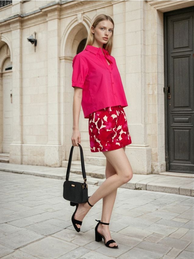 Sinsay - Bluză camasă cu mânecă bufantă - roz-fuchsia