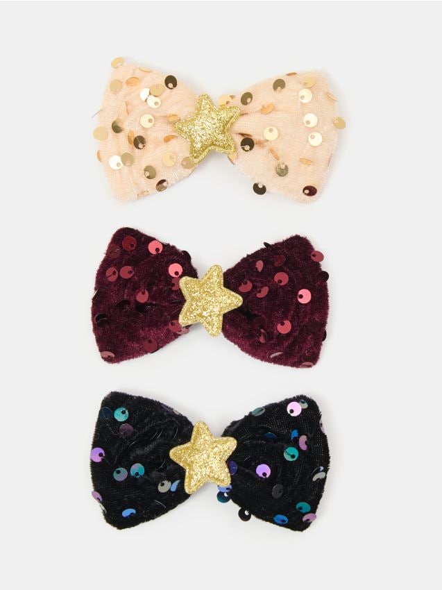 Sinsay - Agrafe de păr funde cu paiete și stea cu sclipici set de 3 - multicolor