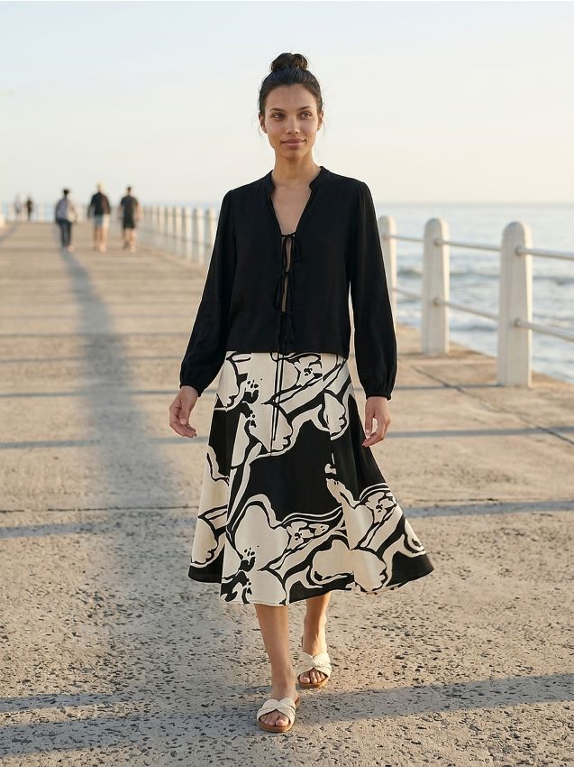 Sinsay - Fustă midi evazată din vâscoză cu amestec de in - multicolor