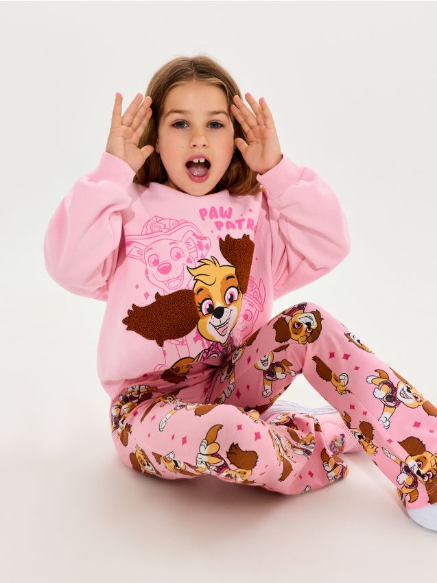 Sinsay - Bluză din bumbac tip crewneck cu aplicație 3D PAW Patrol - roz-pastel