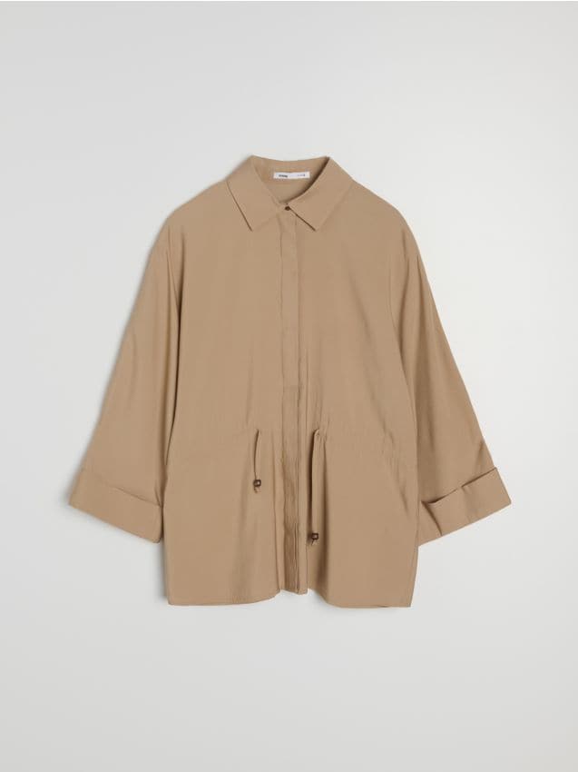 Sinsay - Cămașă din viscoză cu talie elastică - bej