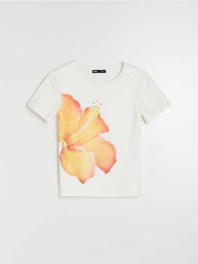Sinsay - Tricou cu imprimeu floral - crem