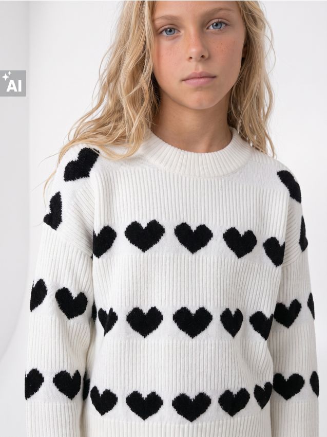 Sinsay - Pulover striat cu motiv cu inimioare - multicolor